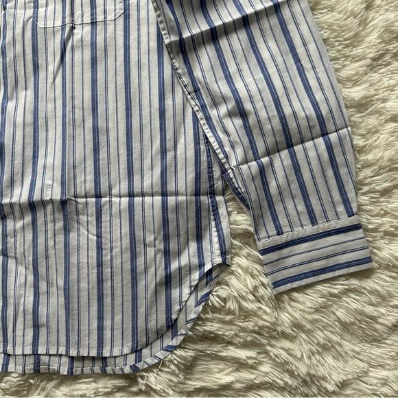 Untuckit Pinot Perse Striped Button Up White Blue New With Tags Size 14 - Picture 7 of 12